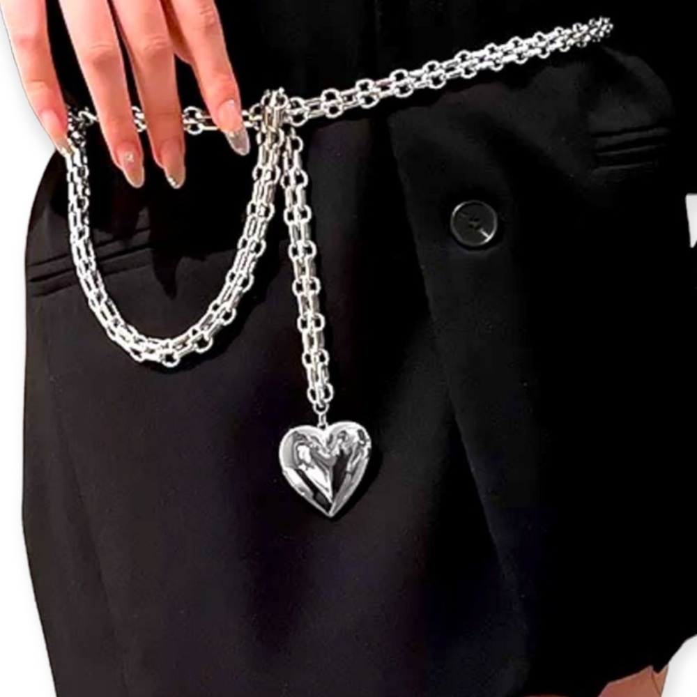 Trendy Silver Braided Chain Harness Body Chain Waist Enhancing Heart Belt NEW - Picture 4 of 4